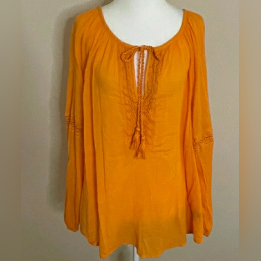 Lane Bryant Orange Crinkle Gauze Peasant Blouse.  SIZE: 18/20 (2X)